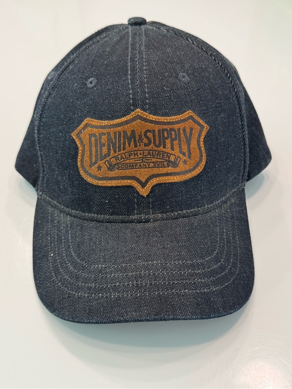 Ralph Lauren Dark Blue Denim Baseball Cap with Brown Patch